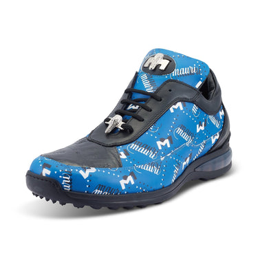 Mauri Baller in Royal Blue / Black / White Mens Exotic Crocodile / Calf-Skin Leather Casual Sneakers in Royal Blue Black White