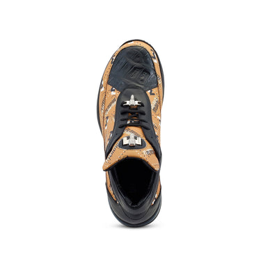 Mauri Baller in Mustard / Black / White Mens Exotic Crocodile / Calf-Skin Leather Casual Sneakers