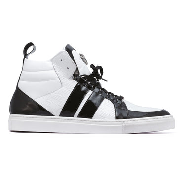 Mauri Blackjack in Black / White Mens Exotic Crocodile / Patent / Nappa Leather High-Top Sneakers in Black White