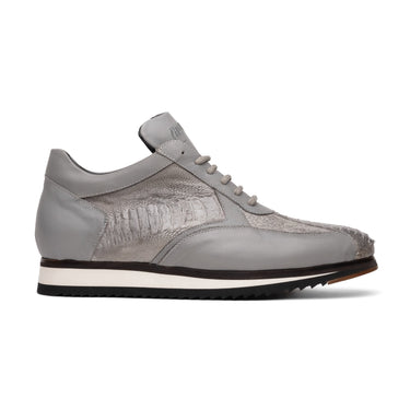 Mauri Bolt in Light Grey Mens Exotic Ostrich Leg / Nappa Leather Casual Sneakers in Light Grey