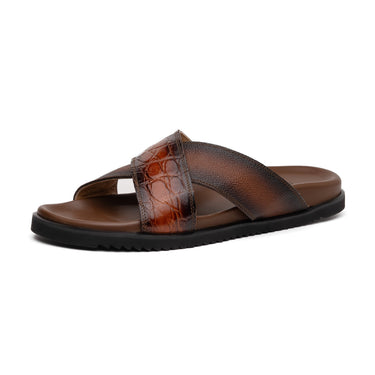Mauri Coral in Cognac / Dirty T.Moro Mens Exotic Alligator / Time Leather Slip-on Sandals