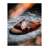 Mauri Coral in Cognac / Dirty T.Moro Mens Exotic Alligator / Time Leather Slip-on Sandals