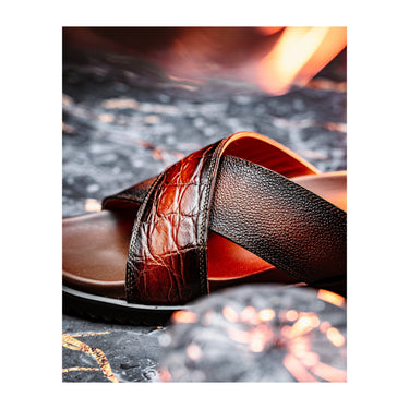 Mauri Coral in Cognac / Dirty T.Moro Mens Exotic Alligator / Time Leather Slip-on Sandals