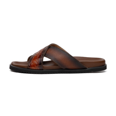 Mauri Coral in Cognac / Dirty T.Moro Mens Exotic Alligator / Time Leather Slip-on Sandals in Cognac Dirty T.Moro