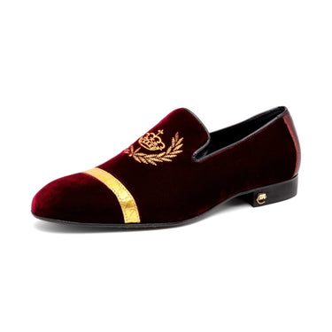 Mauri Crown in Ruby Red / Gold 18k Mens Alligator / Velvet / Nappa Leather Slip-On Loafers in Ruby Red Gold 18k