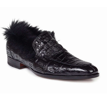 Mauri Romeo Black Mens Baby Crocodile & Kangaroo Fur Loafers in Black