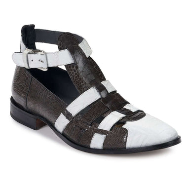 Mauri Savanna in Whtie / Grey Mens Exotic Baby Croc & Ostrich Leg Sandals in White Grey