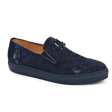 Mauri Olmo in Wonder Blue Mens Exotic Baby Croc & Embossed Suede Loafers in Wonder Blue