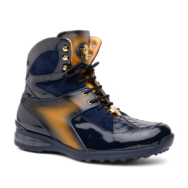 Mauri Diamond in Wonder Blue / Toffee / Dirty Wonder Blue Mens Exotic Crocodile / Suede / Nappa / Patent Leather High-Top Sneakers