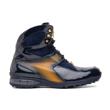 Mauri Diamond in Wonder Blue / Toffee / Dirty Wonder Blue Mens Exotic Crocodile / Suede / Nappa / Patent Leather High-Top Sneakers in Wonder Blue Toffee Dirty Wonder Blue
