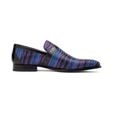 Mauri Elegante in Purple / Blue / Black Mens Balera Fabric / Alligator / Patent Leather Slip-On Loafers in Purple Blue Black