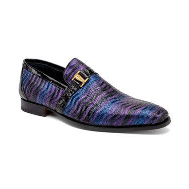 Mauri Elegante in Purple / Blue / Black Mens Balera Fabric / Alligator / Patent Leather Slip-On Loafers