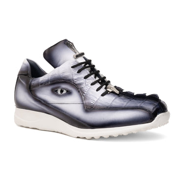 Mauri Hazard in White / Dirty Black Finished Mens Exotic Hornback / Nappa Leather Casual Sneakers