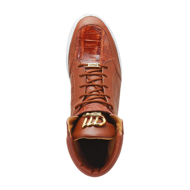 Mauri Hitman in Cognac Mens Exotic Crocodile / Nappa Leather High-Top Sneakers