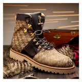 Mauri O.G in Sport Rust / Beige Mens Exotic Crocodile / Ostrich / Fabric / Calf-Skin Leather Boots