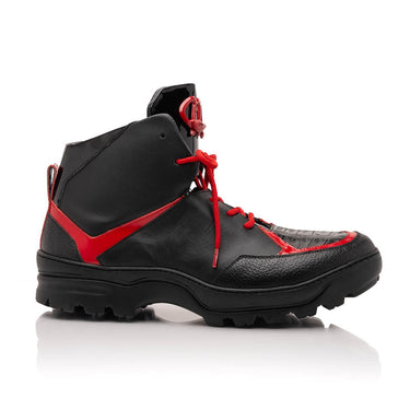 Mauri Polar in Black / Red Mens Exotic Crocodile / Patent / Time Calf-Skin Leather Boots in Black Red