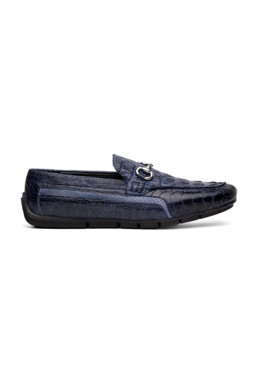 Mauri Polo 3501 Hornback / Ostrich Leg / Leather Moccasin Horsebit Driver (MA5604) - Wonder Blue