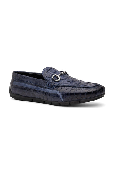 Mauri Polo 3501 Hornback / Ostrich Leg / Leather Moccasin Horsebit Driver (MA5604) - Wonder Blue