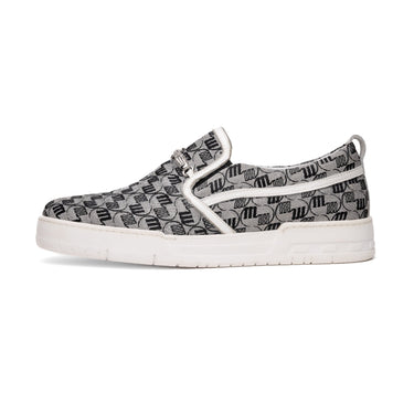 Mauri Posh Black-Gray / White Double M Fabric / Time Leather Slip-On Sneakers in Black-Gray White