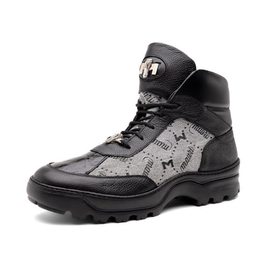 Mauri Pyro in Black / Grey Mens Exotic Crocodile / Fabric / Nappa Leather Boots