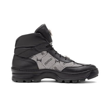 Mauri Pyro in Black / Grey Mens Exotic Crocodile / Fabric / Nappa Leather Boots in Black Grey