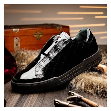 Mauri Regata in Black Mens Exotic Crocodile / Quilted Velvet / Patent Leather Slip-On Sneakers