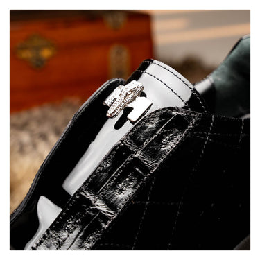 Mauri Regata in Black Mens Exotic Crocodile / Quilted Velvet / Patent Leather Slip-On Sneakers