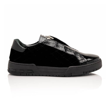 Mauri Regata in Black Mens Exotic Crocodile / Quilted Velvet / Patent Leather Slip-On Sneakers in Black