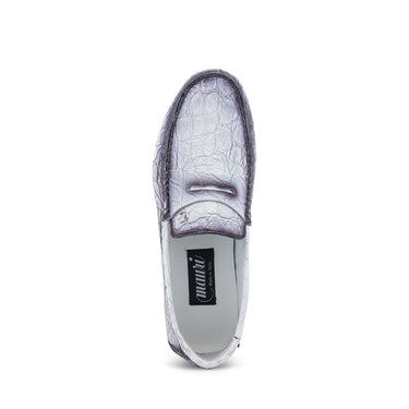 Mauri Sprinter in White / Dirty Black Mens Exotic Alligator Driver Moccasins Loafers
