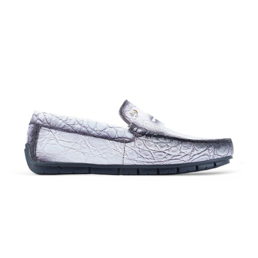 Mauri Sprinter in White / Dirty Black Mens Exotic Alligator Driver Moccasins Loafers in White Dirty Black
