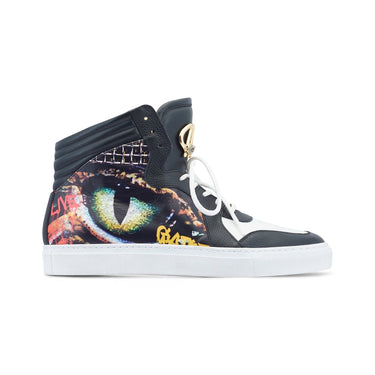 Mauri Vision in Black / White Mens Exotic Crocodile / Calf-Skin Leather Casual Sneakers in Black White