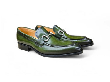 Carrucci Shoes Burnished Signature Buckle Loafer in Olive
