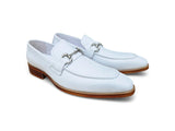 Carrucci Shoes Burnished Signature Buckle Loafer in White