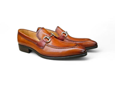 Carrucci Shoes Burnished Signature Buckle Loafer in Cognac