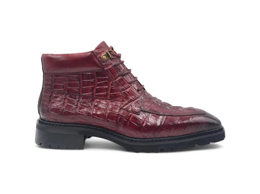 Men's Lace-up Boots Alligator Embossed in Burgundy