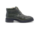 Men's Lace-up Boots Alligator Embossed in Olive