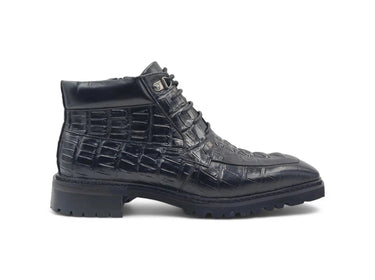Men's Lace-up Boots Alligator Embossed in Black