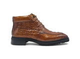 Men's Lace-up Boots Alligator Embossed in Cognac