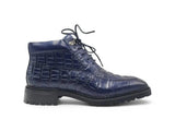 Men's Lace-up Boots Alligator Embossed in Navy
