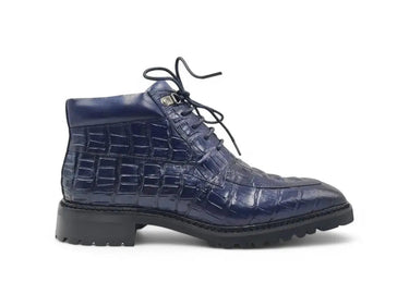Men's Lace-up Boots Alligator Embossed in Navy