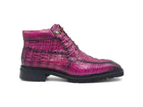 Men's Lace-up Boots Alligator Embossed in Pink