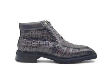 Men's Lace-up Boots Alligator Embossed in Gray