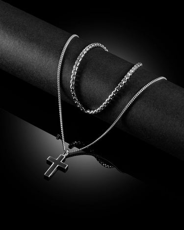 Stone Cross Pendant - Sterling Silver Set