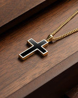 Stone Cross Pendant - 14K Gold Onyx