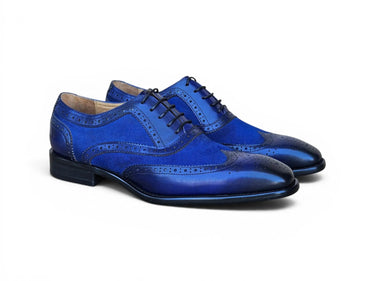 Carrucci Shoes Mixed Media Burnished Wingtip Oxford in Navy