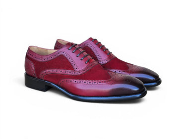 Carrucci Shoes Mixed Media Burnished Wingtip Oxford in Red