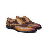Carrucci Shoes Mixed Media Burnished Wingtip Oxford in Cognac