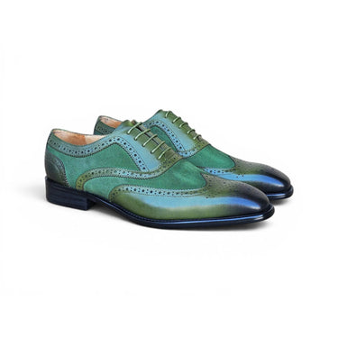 Carrucci Shoes Mixed Media Burnished Wingtip Oxford in Olive
