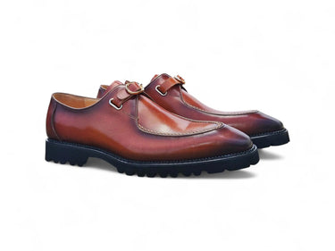 Carrucci Shoes Moc Toe Single Monk Strap Loafer in Whisky