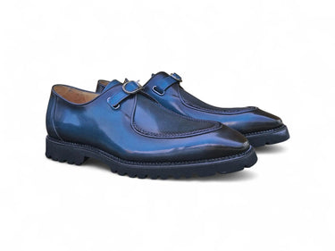Carrucci Shoes Moc Toe Single Monk Strap Loafer in Navy